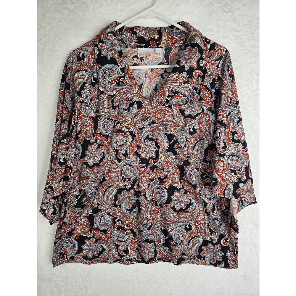 3/$25 VTG Peggy Lou California Paisley Blouse Boho Flowy 3/4 Sleeve Top Womens L - Picture 1 of 7